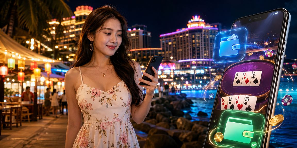 Pemain poker pn17 di Genting Highlands memegang kad dalam suasana kasino malam yang seru